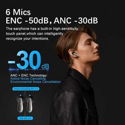 ZIPFORCE True Wireless Earbuds, Semi-In-Ear Bluetooth 5.4 Headphones 6-Mics ANC + ENC Clear Call, Hybrid Earphones Touch Control, IPX5 Waterproof TWS, Light-Weight Earphones