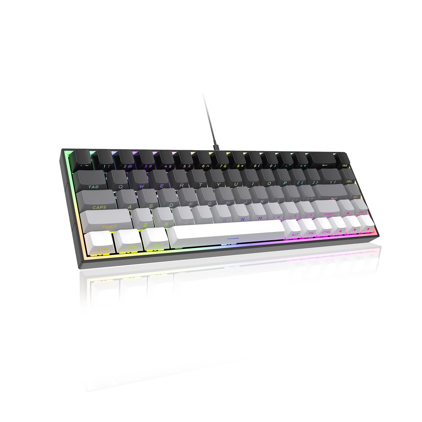 ZIPFORCE 68-Key Mechanical Keyboard, Blue Liner Switches, Type-C Wired Connection, Multi-Color Mixed Backlight, PBT Keycaps, 100 Million Keystroke Lifespan, Hot Swappable Compact Gaming Keyboard