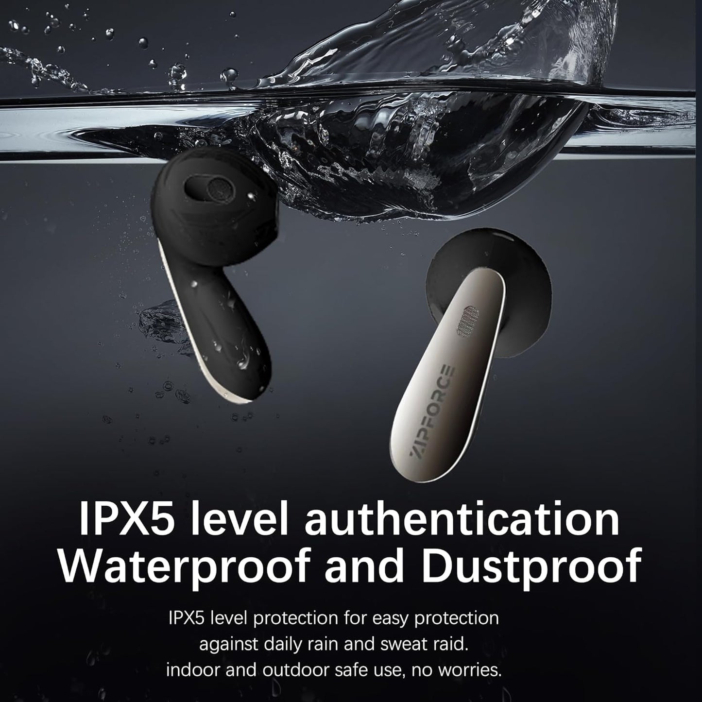 ZIPFORCE True Wireless Earbuds, Semi-In-Ear Bluetooth 5.4 Headphones 6-Mics ANC + ENC Clear Call, Hybrid Earphones Touch Control, IPX5 Waterproof TWS, Light-Weight Earphones