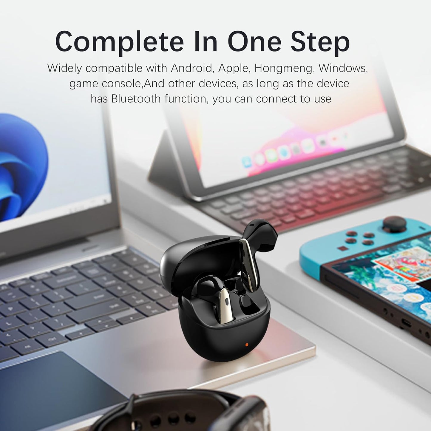 ZIPFORCE True Wireless Earbuds, Semi-In-Ear Bluetooth 5.4 Headphones 6-Mics ANC + ENC Clear Call, Hybrid Earphones Touch Control, IPX5 Waterproof TWS, Light-Weight Earphones