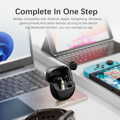 ZIPFORCE True Wireless Earbuds, Semi-In-Ear Bluetooth 5.4 Headphones 6-Mics ANC + ENC Clear Call, Hybrid Earphones Touch Control, IPX5 Waterproof TWS, Light-Weight Earphones