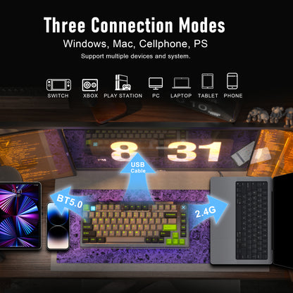 ZIPFORCE Wireless Mechanical Keyboard,81 Keys Hot Swappable Custom Keyboard with Knob,RGB Backlit,2.4GHz/USB-C/BT5.0 Mechanical Gaming Keyboards, PBT Keycaps, 100 Million Keystroke Lifespan