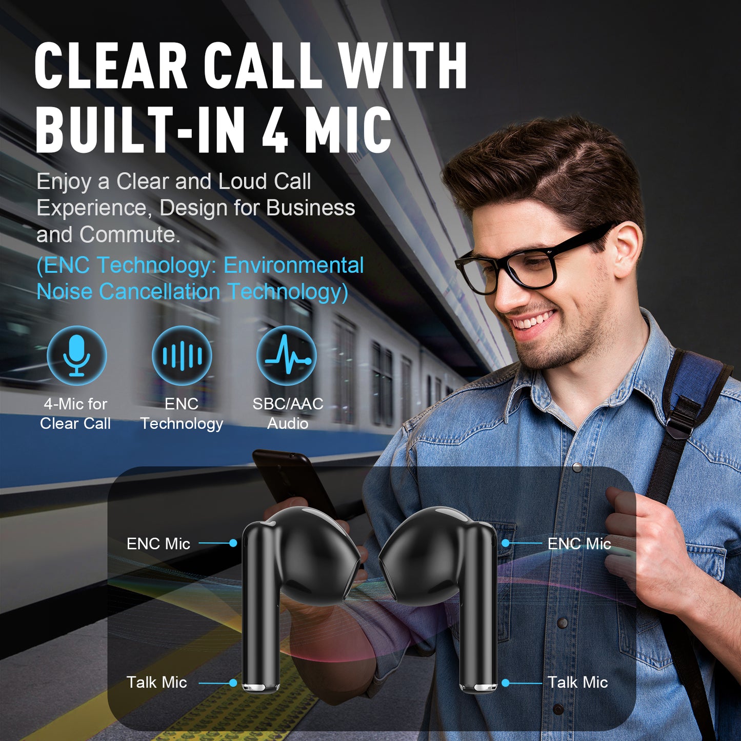 ZIPFORCE True Wireless Earbuds, in-Ear Bluetooth 5.3 Headphones 4-Mics ENC Clear Call, Bluetooth Earbuds Touch Control 40 Playtime, IPX6 Waterproof TWS, Light-Weight Earphones