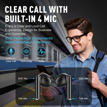 ZIPFORCE True Wireless Earbuds, in-Ear Bluetooth 5.3 Headphones 4-Mics ENC Clear Call, Bluetooth Earbuds Touch Control 40 Playtime, IPX6 Waterproof TWS, Light-Weight Earphones