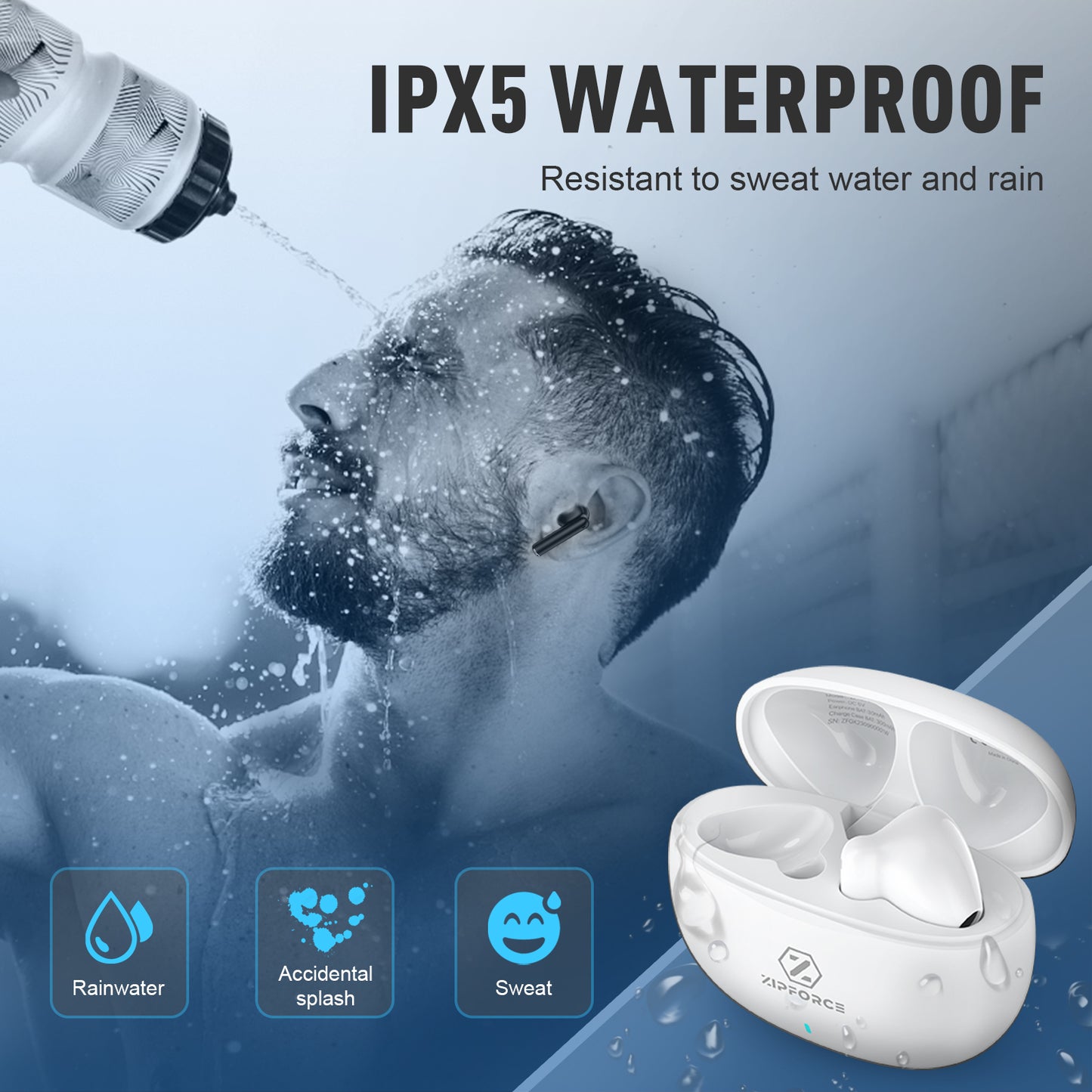 ZIPFORCE True Wireless Earbuds, in-Ear Bluetooth 5.3 Headphones 4-Mics ENC Clear Call, Bluetooth Earbuds Touch Control 40 Playtime, IPX6 Waterproof TWS, Light-Weight Earphones