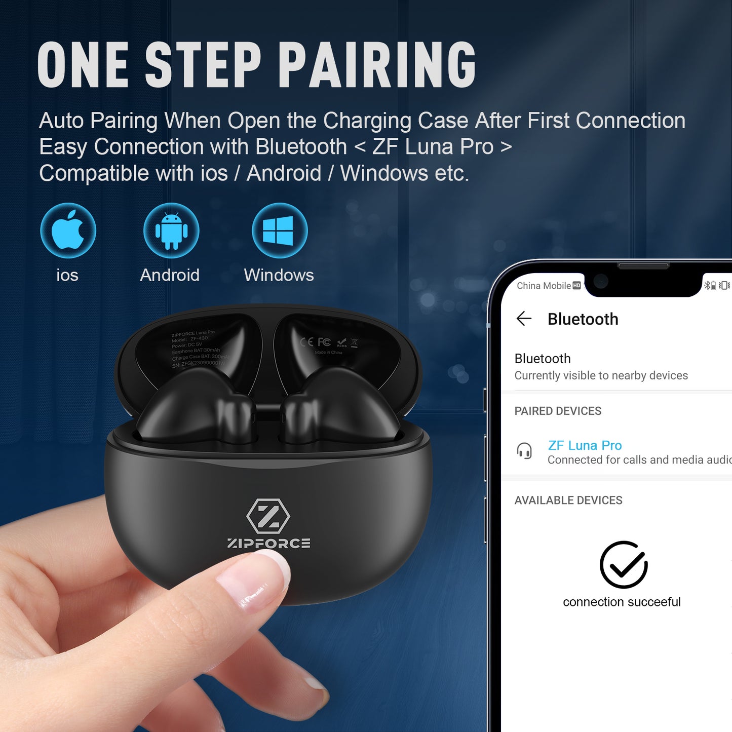 ZIPFORCE True Wireless Earbuds, in-Ear Bluetooth 5.3 Headphones 4-Mics ENC Clear Call, Bluetooth Earbuds Touch Control 40 Playtime, IPX6 Waterproof TWS, Light-Weight Earphones