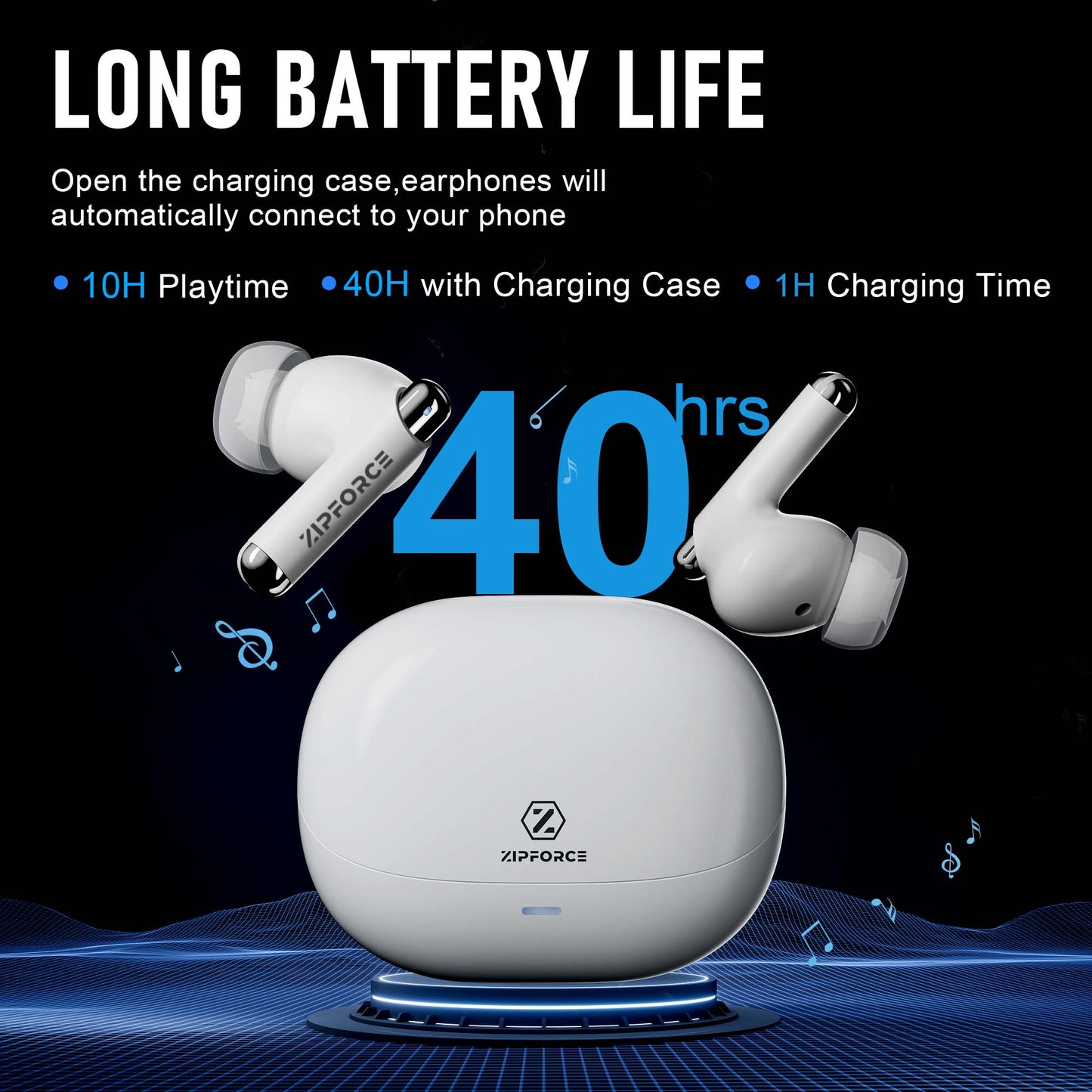 ZIPFORCE True Wireless Earbuds, Fully in-Ear Bluetooth 5.3 Headphones 4-Mics ENC Clear Call, Bluetooth Earbuds Touch Control 40 Playtime, IPX5 Waterproof TWS, Light-Weight Earphones