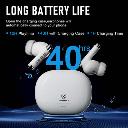 ZIPFORCE True Wireless Earbuds, Fully in-Ear Bluetooth 5.3 Headphones 4-Mics ENC Clear Call, Bluetooth Earbuds Touch Control 40 Playtime, IPX5 Waterproof TWS, Light-Weight Earphones