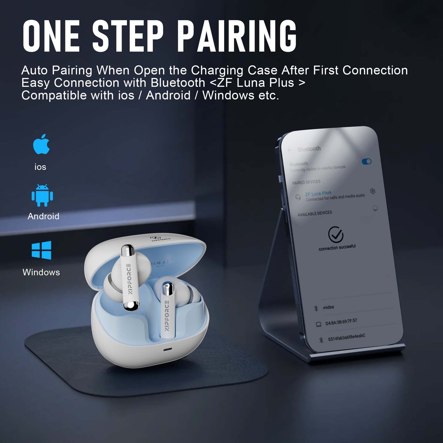 ZIPFORCE True Wireless Earbuds, Fully in-Ear Bluetooth 5.3 Headphones 4-Mics ENC Clear Call, Bluetooth Earbuds Touch Control 40 Playtime, IPX5 Waterproof TWS, Light-Weight Earphones