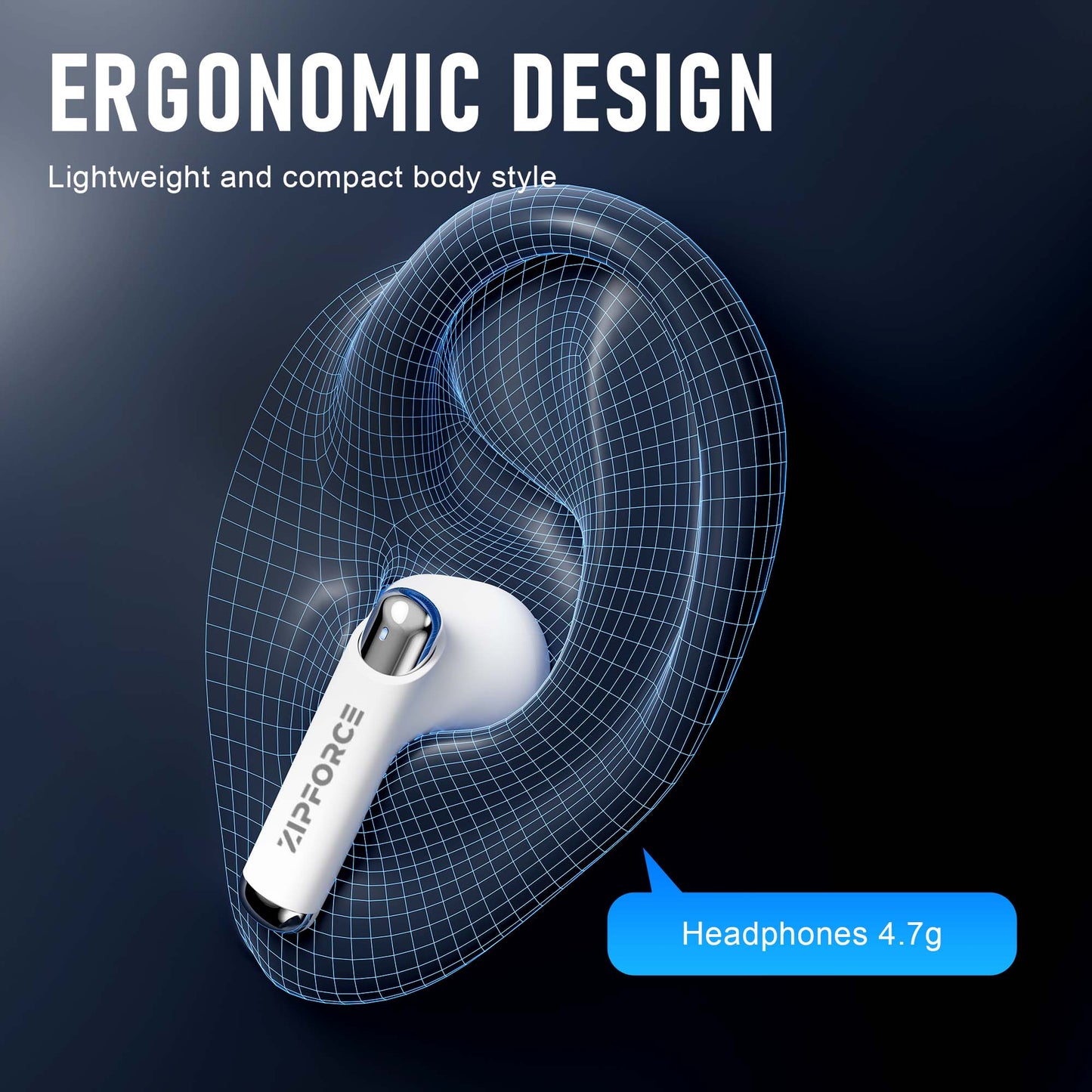 ZIPFORCE True Wireless Earbuds, Fully in-Ear Bluetooth 5.3 Headphones 4-Mics ENC Clear Call, Bluetooth Earbuds Touch Control 40 Playtime, IPX5 Waterproof TWS, Light-Weight Earphones