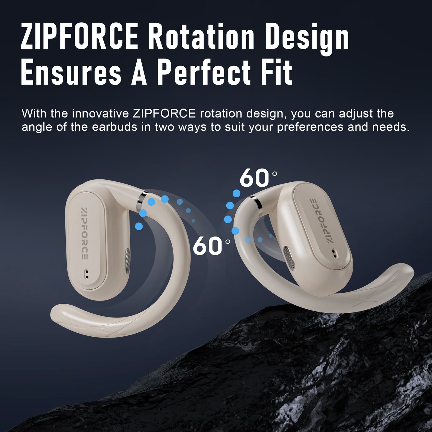 ZIPFORCE True Wireless Earbuds, Open-Ear Bluetooth 5.4 Headphones 4-Mics ENC Clear Call, OWS Bluetooth Earbuds Touch Control, IPX6 Waterproof TWS, Light-Weight Earphones