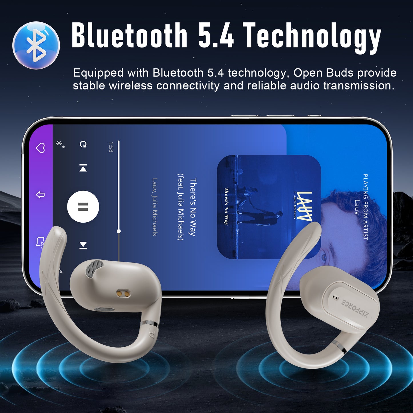 ZIPFORCE True Wireless Earbuds, Open-Ear Bluetooth 5.4 Headphones 4-Mics ENC Clear Call, OWS Bluetooth Earbuds Touch Control, IPX6 Waterproof TWS, Light-Weight Earphones