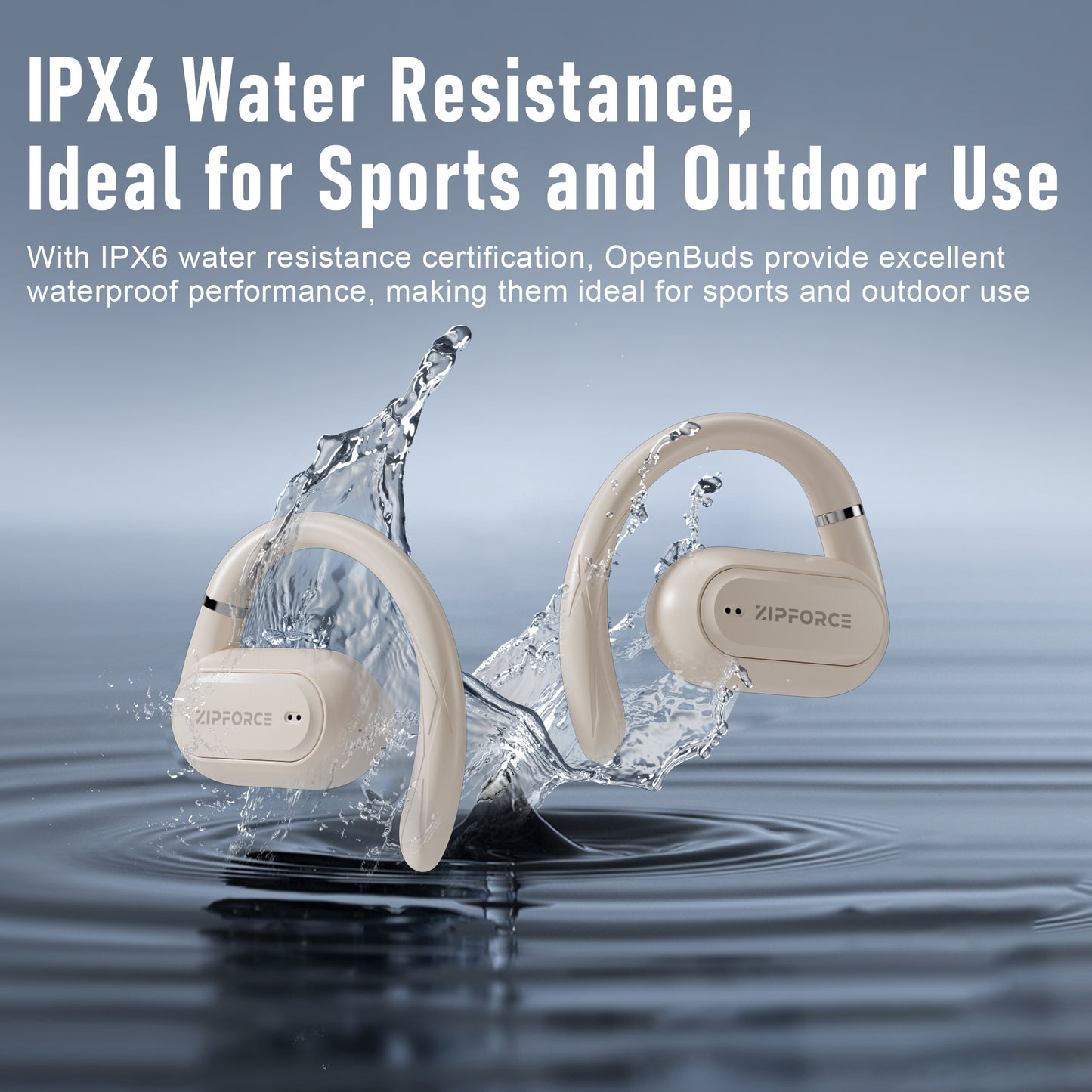 ZIPFORCE True Wireless Earbuds, Open-Ear Bluetooth 5.4 Headphones 4-Mics ENC Clear Call, OWS Bluetooth Earbuds Touch Control, IPX6 Waterproof TWS, Light-Weight Earphones