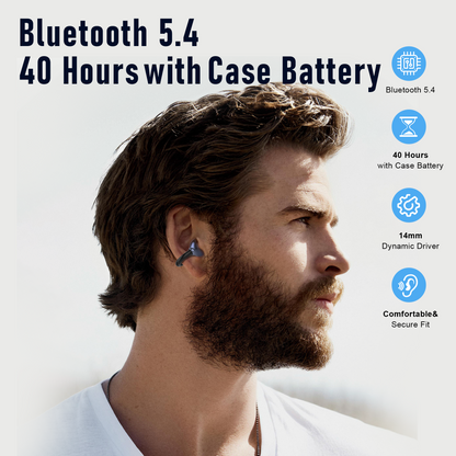 ZIPFORCE True Wireless Earbuds, Open-Ear Bluetooth 5.4 Headphones 2-Mics Clear Call, OWS Bluetooth Earphones Touch Control, IPX4 Waterproof TWS, Light-Weight, Black