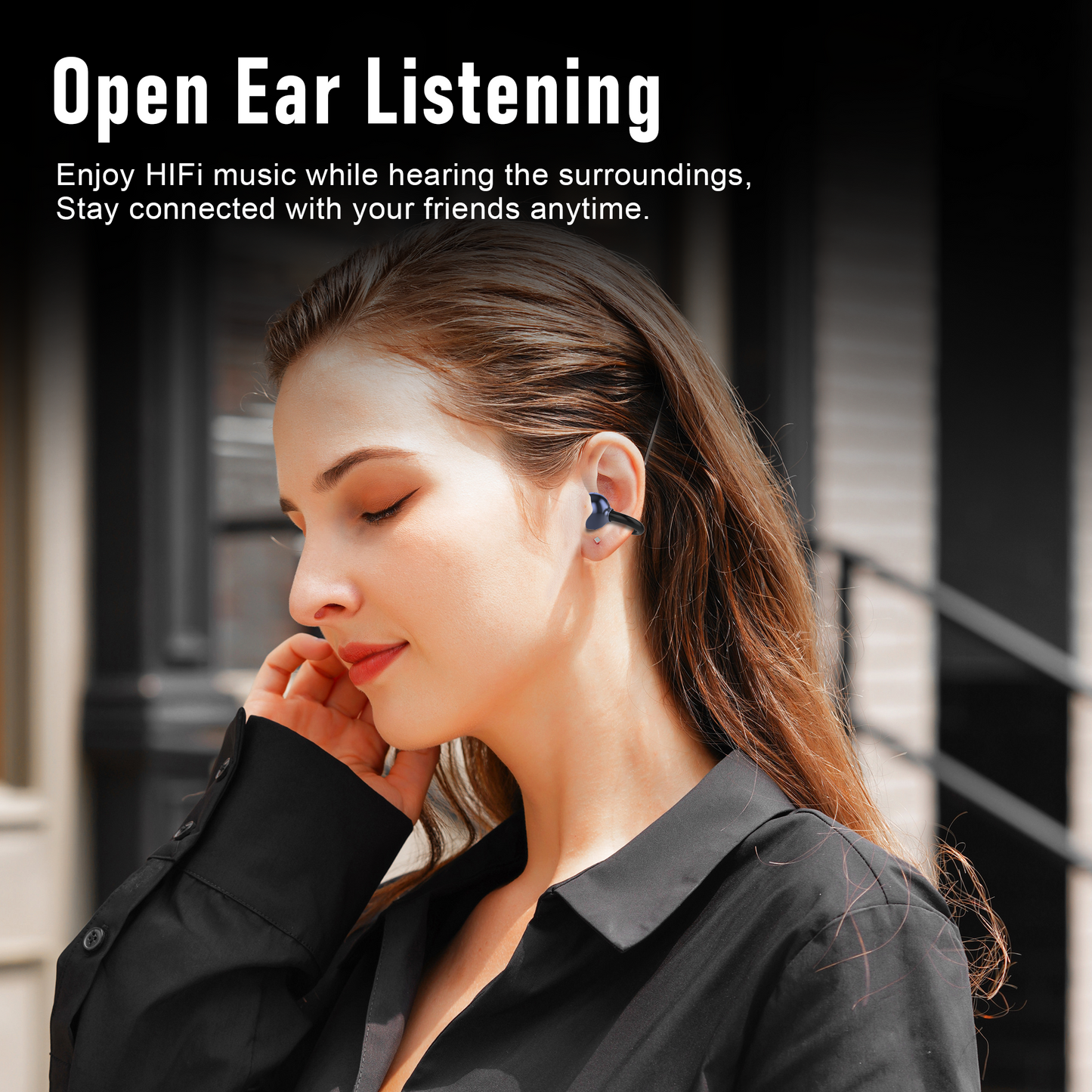 ZIPFORCE True Wireless Earbuds, Open-Ear Bluetooth 5.4 Headphones 2-Mics Clear Call, OWS Bluetooth Earphones Touch Control, IPX4 Waterproof TWS, Light-Weight, Black