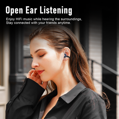 ZIPFORCE True Wireless Earbuds, Open-Ear Bluetooth 5.4 Headphones 2-Mics Clear Call, OWS Bluetooth Earphones Touch Control, IPX4 Waterproof TWS, Light-Weight, Black