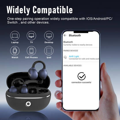 ZIPFORCE True Wireless Earbuds, Open-Ear Bluetooth 5.4 Headphones 2-Mics Clear Call, OWS Bluetooth Earphones Touch Control, IPX4 Waterproof TWS, Light-Weight, Black