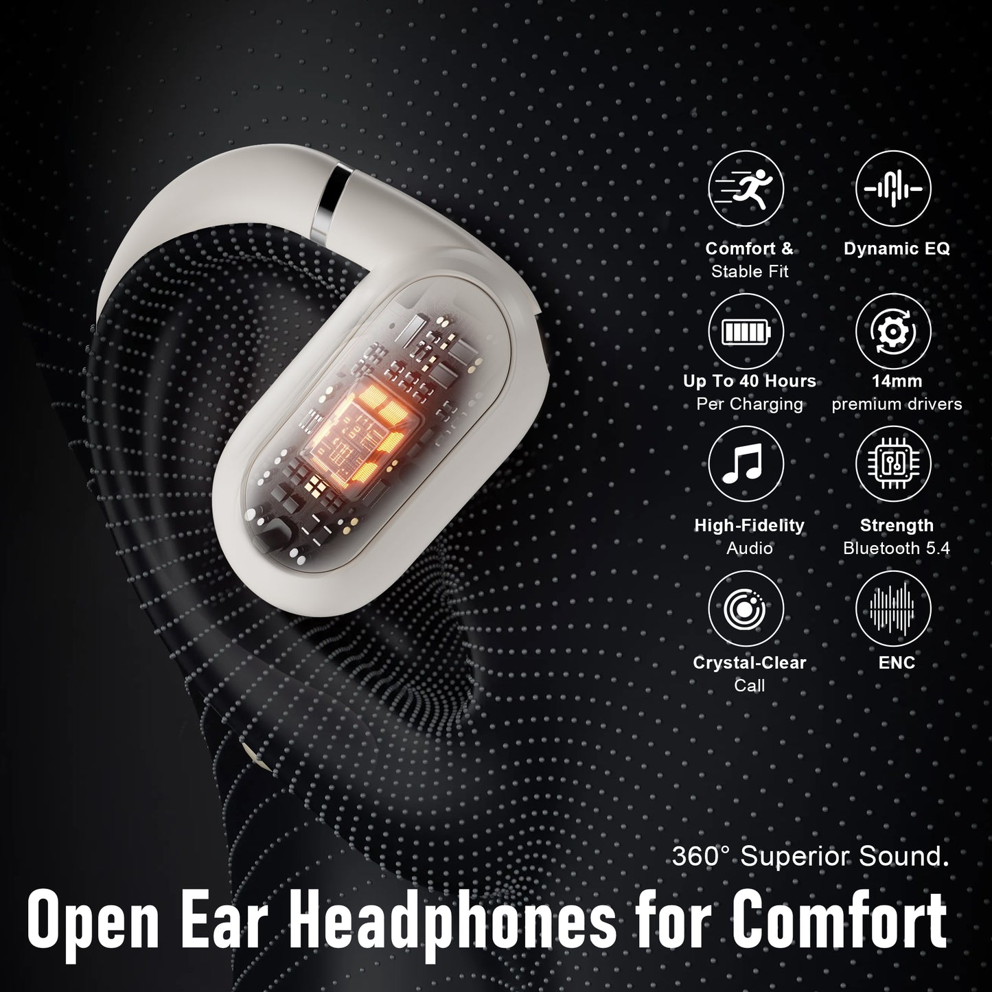 ZIPFORCE True Wireless Earbuds, Open-Ear Bluetooth 5.4 Headphones 4-Mics ENC Clear Call, OWS Bluetooth Earbuds Touch Control, IPX6 Waterproof TWS, Light-Weight, Yellow