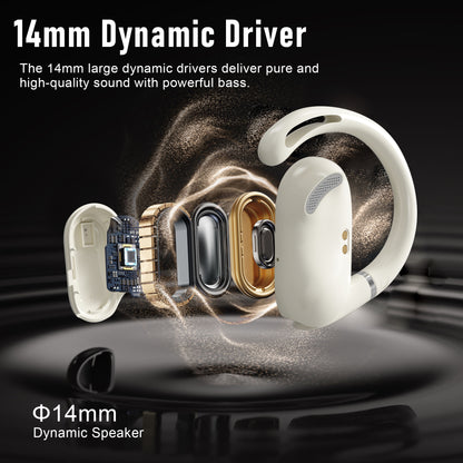 ZIPFORCE True Wireless Earbuds, Open-Ear Bluetooth 5.4 Headphones 4-Mics ENC Clear Call, OWS Bluetooth Earbuds Touch Control, IPX6 Waterproof TWS, Light-Weight, Yellow