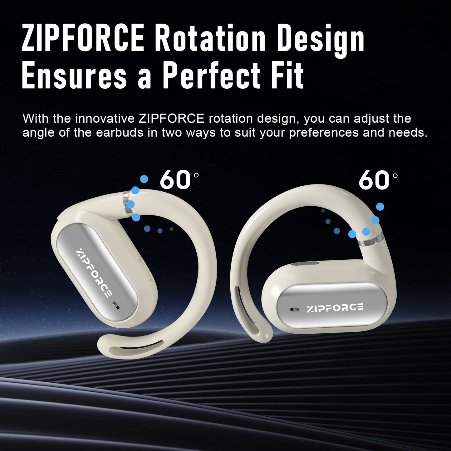 ZIPFORCE True Wireless Earbuds, Open-Ear Bluetooth 5.4 Headphones 4-Mics ENC Clear Call, OWS Bluetooth Earbuds Touch Control, IPX6 Waterproof TWS, Light-Weight, Yellow