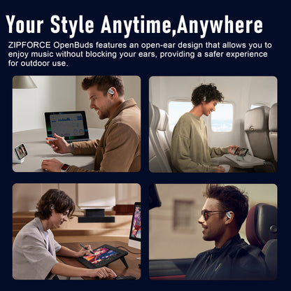 ZIPFORCE True Wireless Earbuds, Open-Ear Bluetooth 5.4 Headphones 4-Mics ENC Clear Call, OWS Bluetooth Earbuds Touch Control, IPX6 Waterproof TWS, Light-Weight, Yellow