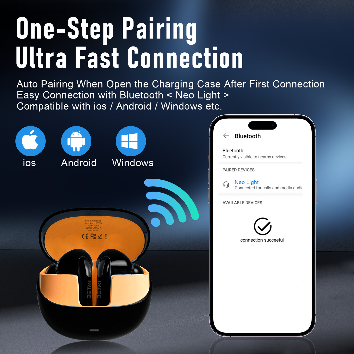 ZIPFORCE True Wireless Earbuds, Semi-In-Ear Bluetooth 5.4 Headphones 4-Micsl, Hybrid Earphones Touch Control, IPX5 Waterproof TWS, Light-Weight Earphones