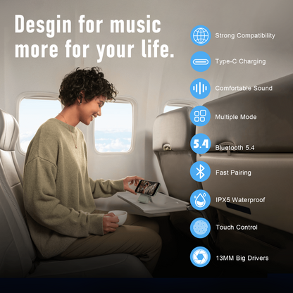 ZIPFORCE True Wireless Earbuds, Semi-In-Ear Bluetooth 5.4 Headphones 4-Micsl, Hybrid Earphones Touch Control, IPX5 Waterproof TWS, Light-Weight Earphones