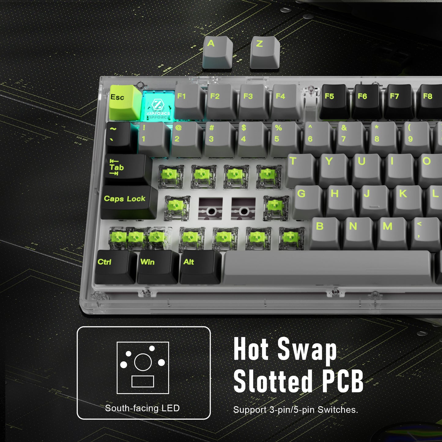 ZIPFORCE Wireless Mechanical Keyboard,81 Keys Hot Swappable Custom Keyboard with Knob,RGB Backlit,2.4GHz/USB-C/BT5.0 Mechanical Gaming Keyboards, PBT Keycaps, 100 Million Keystroke Lifespan