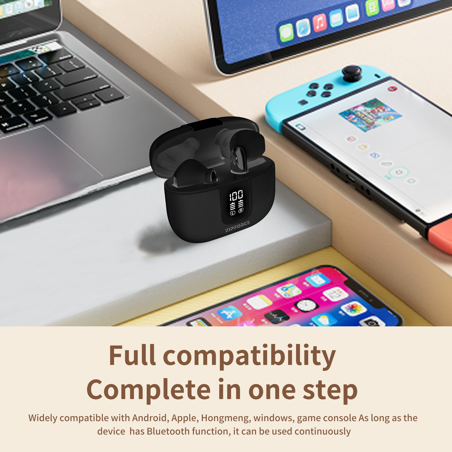 ZIPFORCE True Wireless Earbuds, in-Ear Bluetooth 5.3 Headphones 4-Mics ENC Clear Call, Bluetooth Earbuds Touch Control 40 Playtime, IPX6 Waterproof TWS, Light-Weight Earphones