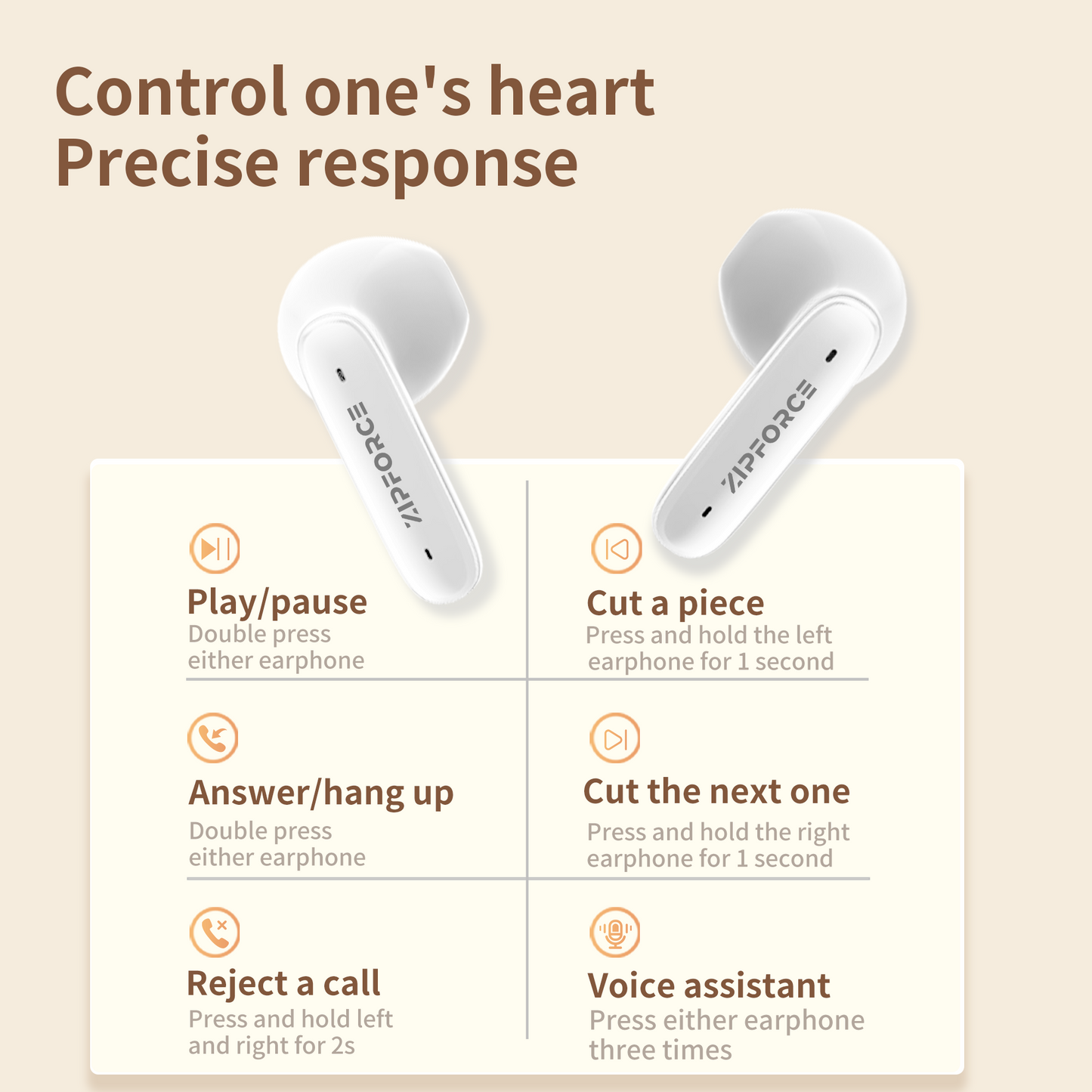 ZIPFORCE True Wireless Earbuds, in-Ear Bluetooth 5.3 Headphones 4-Mics ENC Clear Call, Bluetooth Earbuds Touch Control 40 Playtime, IPX6 Waterproof TWS, Light-Weight Earphones