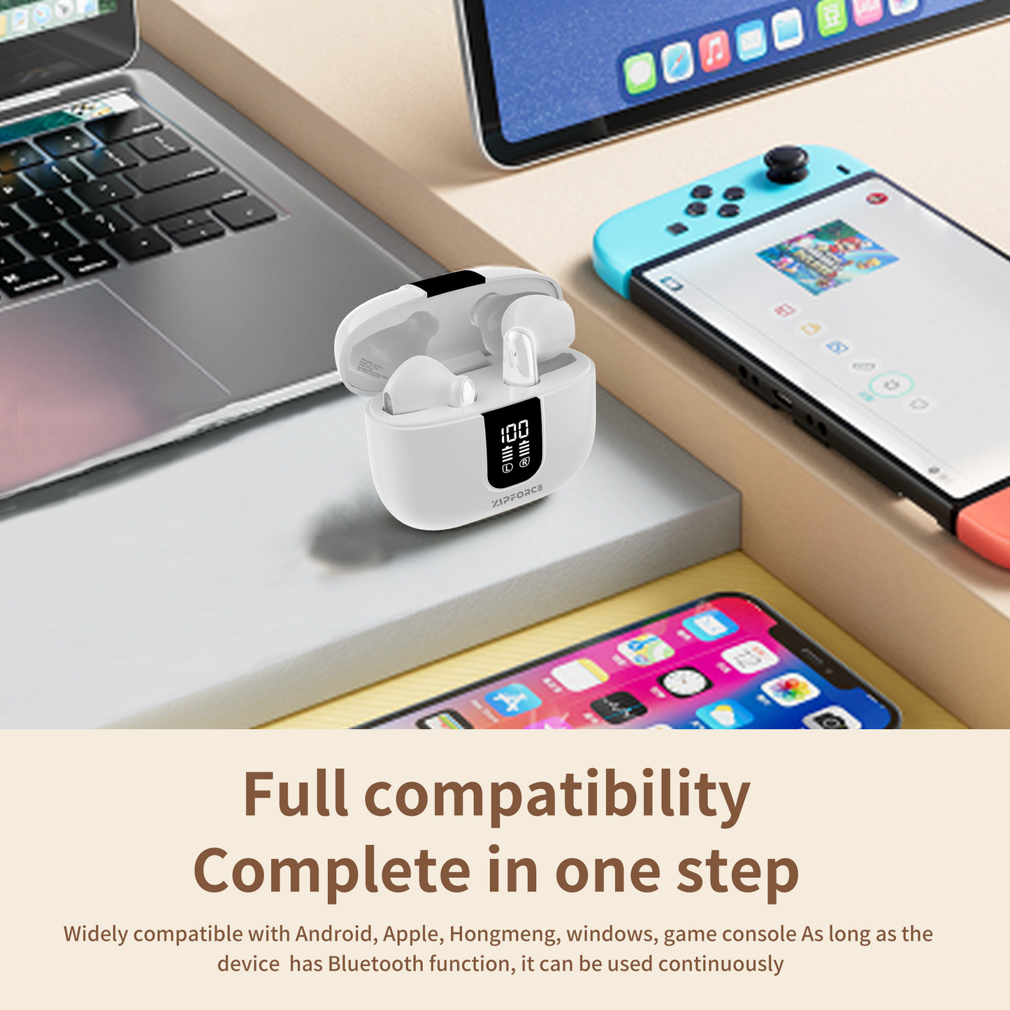 ZIPFORCE True Wireless Earbuds, in-Ear Bluetooth 5.3 Headphones 4-Mics ENC Clear Call, Bluetooth Earbuds Touch Control 40 Playtime, IPX6 Waterproof TWS, Light-Weight Earphones