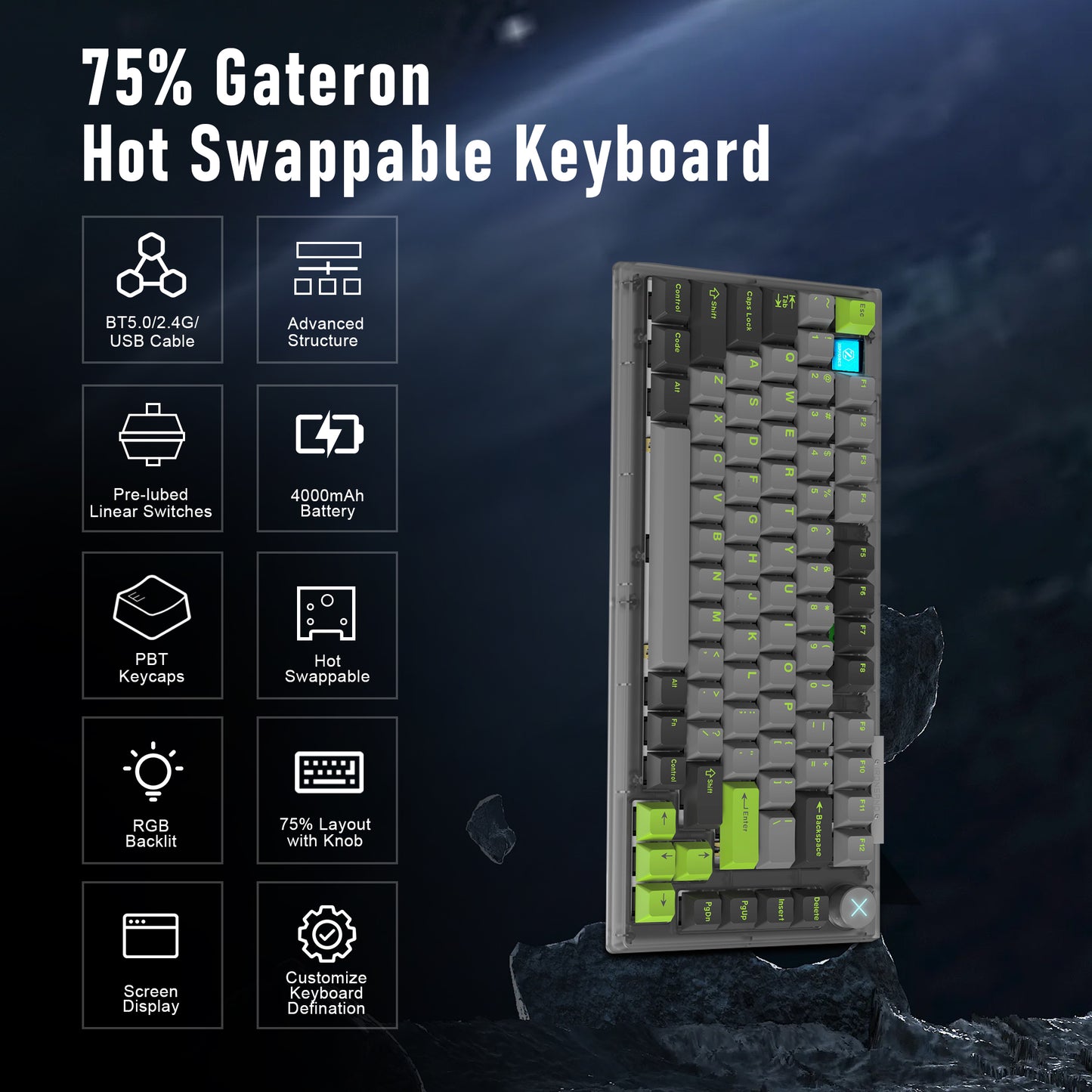 ZIPFORCE Wireless Mechanical Keyboard,81 Keys Hot Swappable Custom Keyboard with Knob,RGB Backlit,2.4GHz/USB-C/BT5.0 Mechanical Gaming Keyboards, PBT Keycaps, 100 Million Keystroke Lifespan